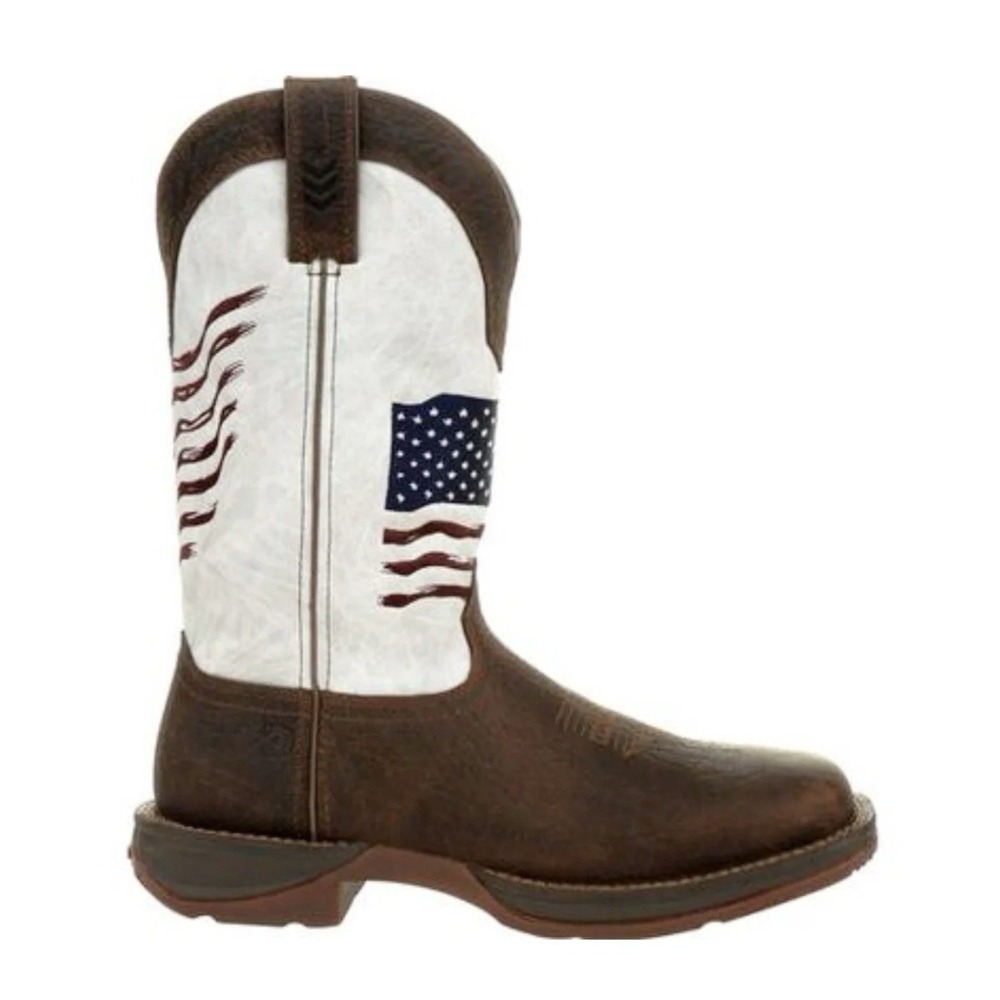Durango Lady Rebel Brown & White Flag Embroidery Western Boots DRD0394 Women 7.5